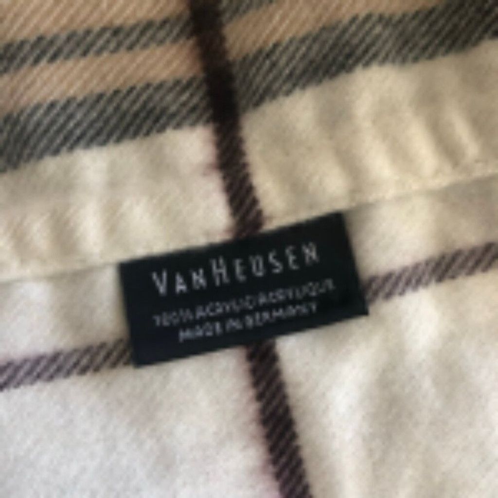Van Heusen Fringe Scarf Infinity Style Plaid Pattern Cream/Beige OS Size ONE SIZE - 7 Thumbnail