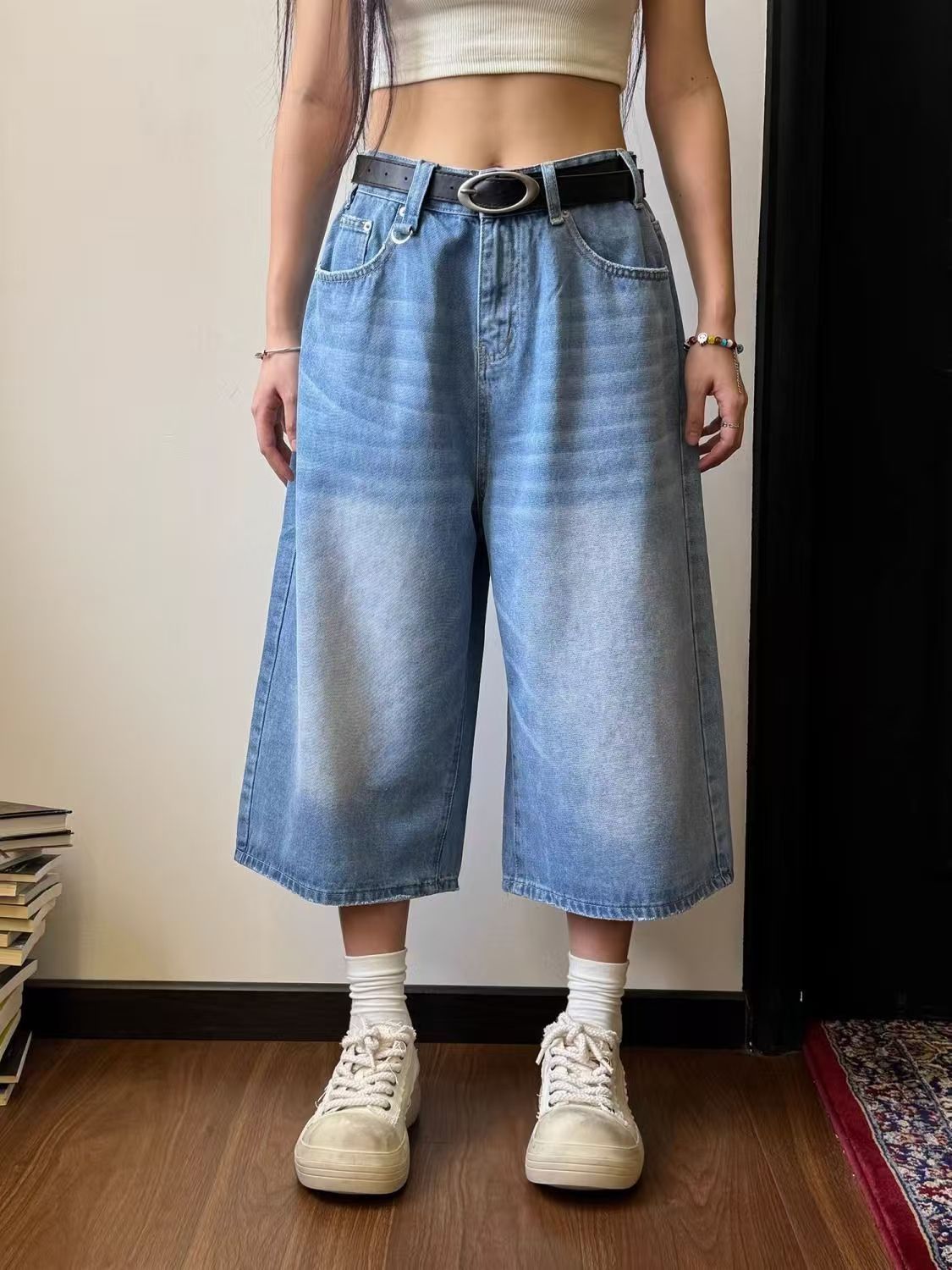 Jean Blue Street Wash Distressed Wide Leg Jeans Size US 32 / EU 48 - 1 Thumbnail