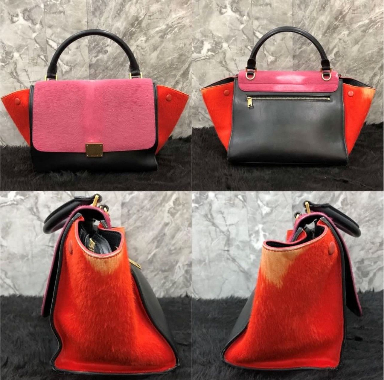 Celine CELINE Pink/Red/Black Tricolor Pony Hair Small Trapeze Bag Size ONE SIZE - 2 Thumbnail