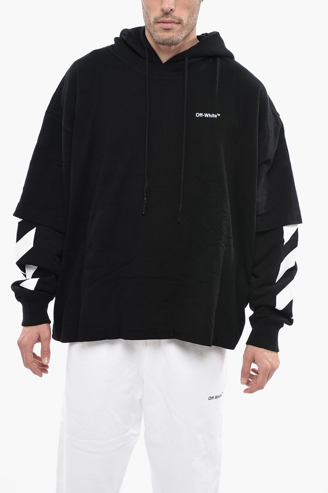 image of Off White Og1Mm0424 Permanent Double Layer Hoodie In Black, Men's (Size XS)