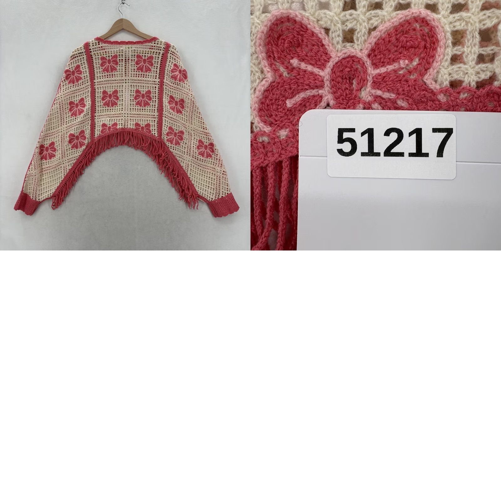 Vintage House Of Harlow 1960 Sweater Womens One Size Pink Crochet Floral Fringe Boho NWT Size ONE SIZE - 9 Thumbnail