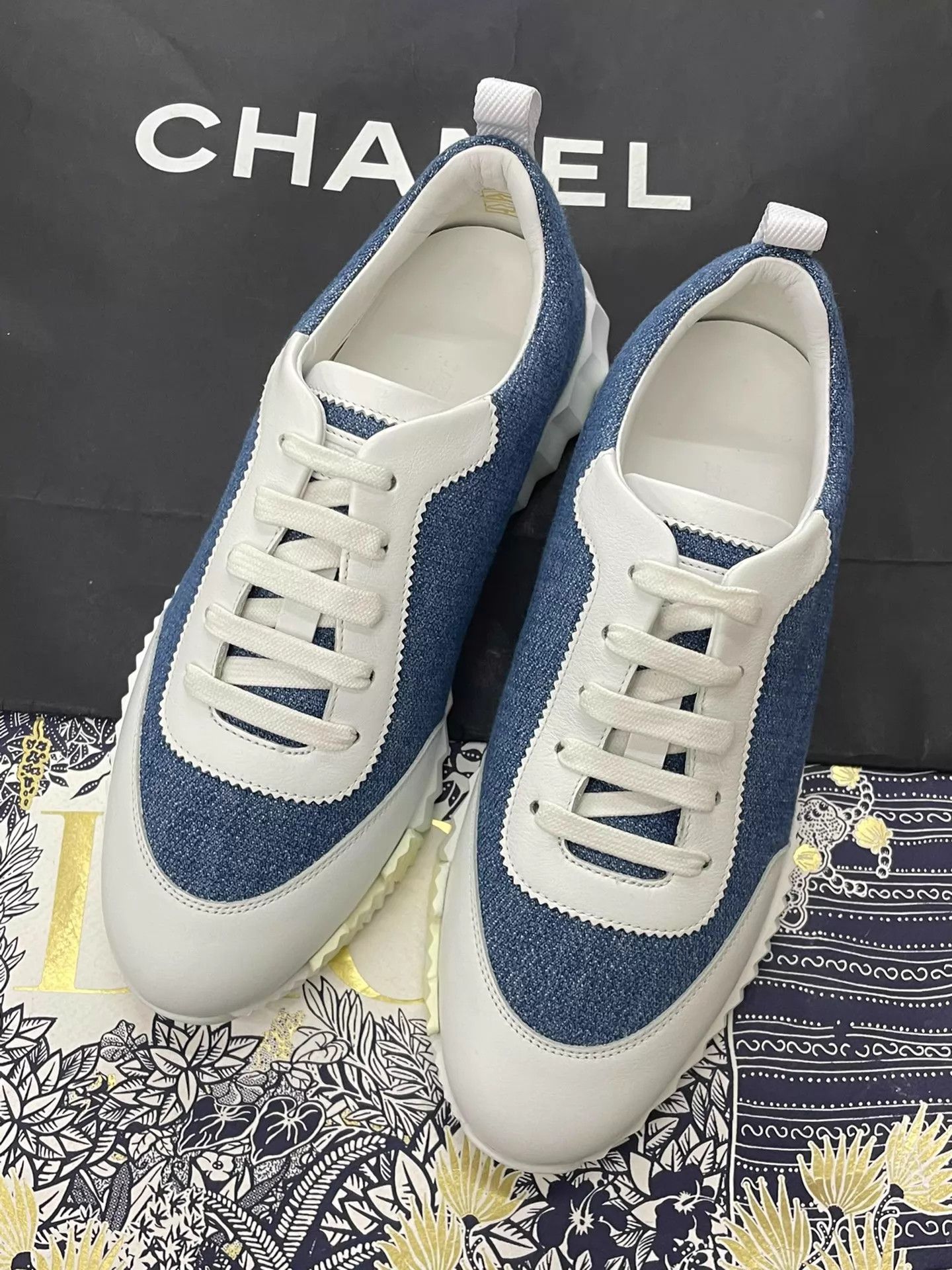 Hermes Hermes Denim Blue Color Block Sneakers Women's 38 New Unworn Size US 7.5 / IT 37.5 - 2 Thumbnail