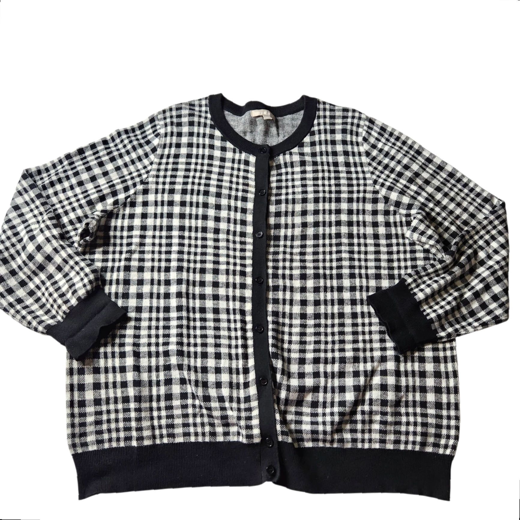 Vintage Woman Within Plus Size Cardigan Sweater 1X Black White Check Plaid Size XL / US 12-14 / IT 48-50 - 2 Thumbnail