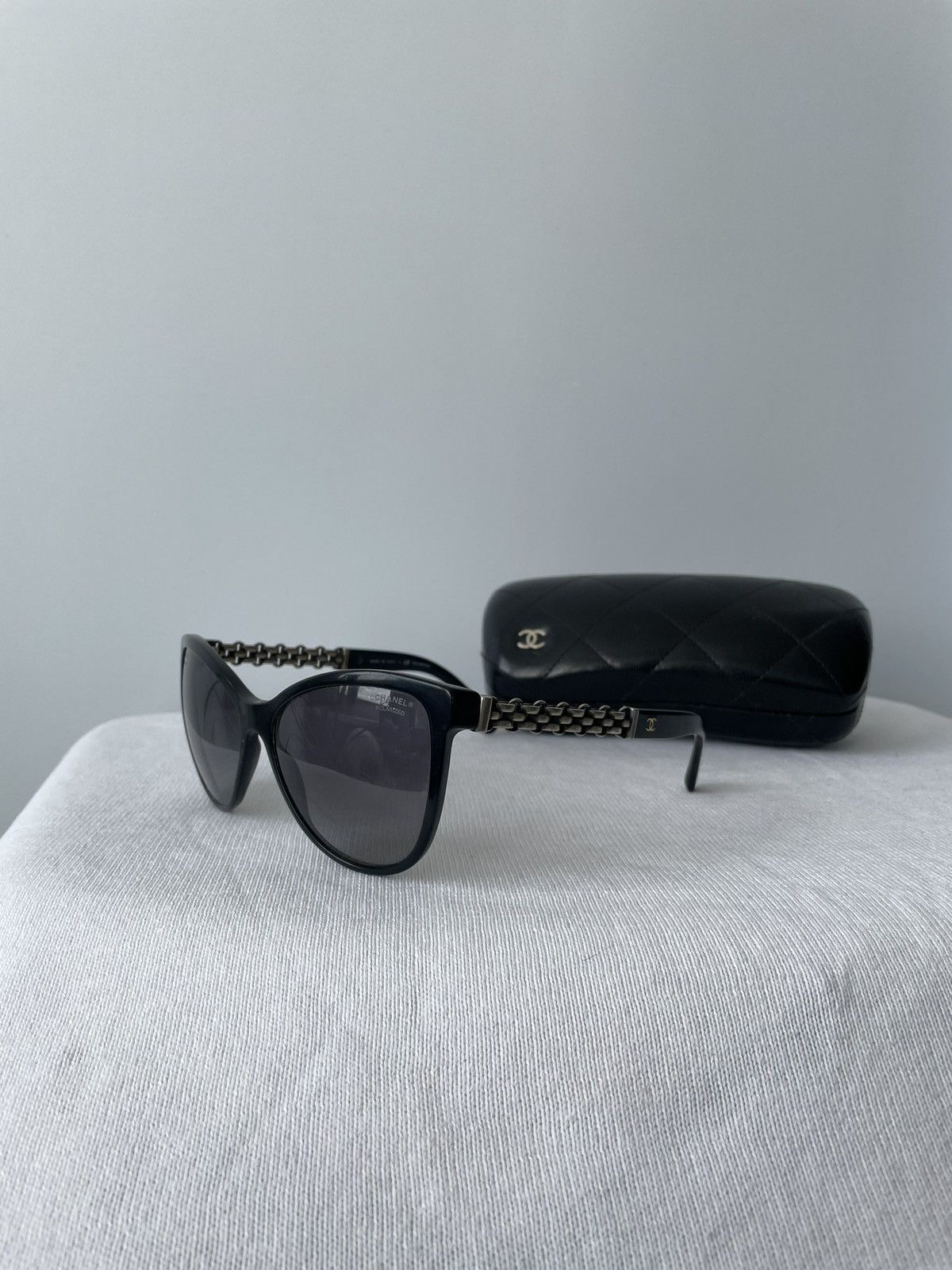 Chanel × Designer × Vintage Chanel Vintahe Black Silver Sunglasses Metal Old Money Size ONE SIZE - 3 Thumbnail