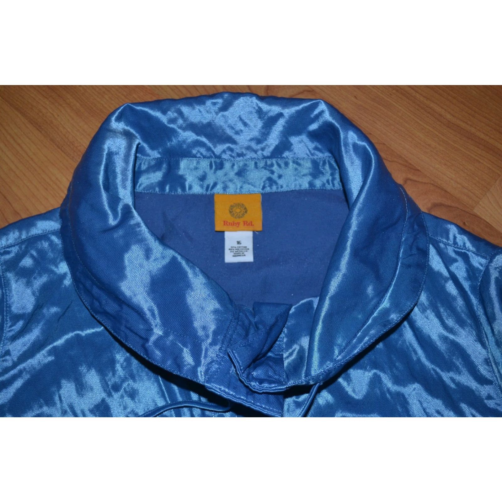 Vintage VINTAGE Ruby Rd Jacket Womens Blue Convertible Collar Shimmer Button Crinkle 16 Jeans/Denim-Style Size XXL / US 16-18 / IT 52-54 - 2 Thumbnail