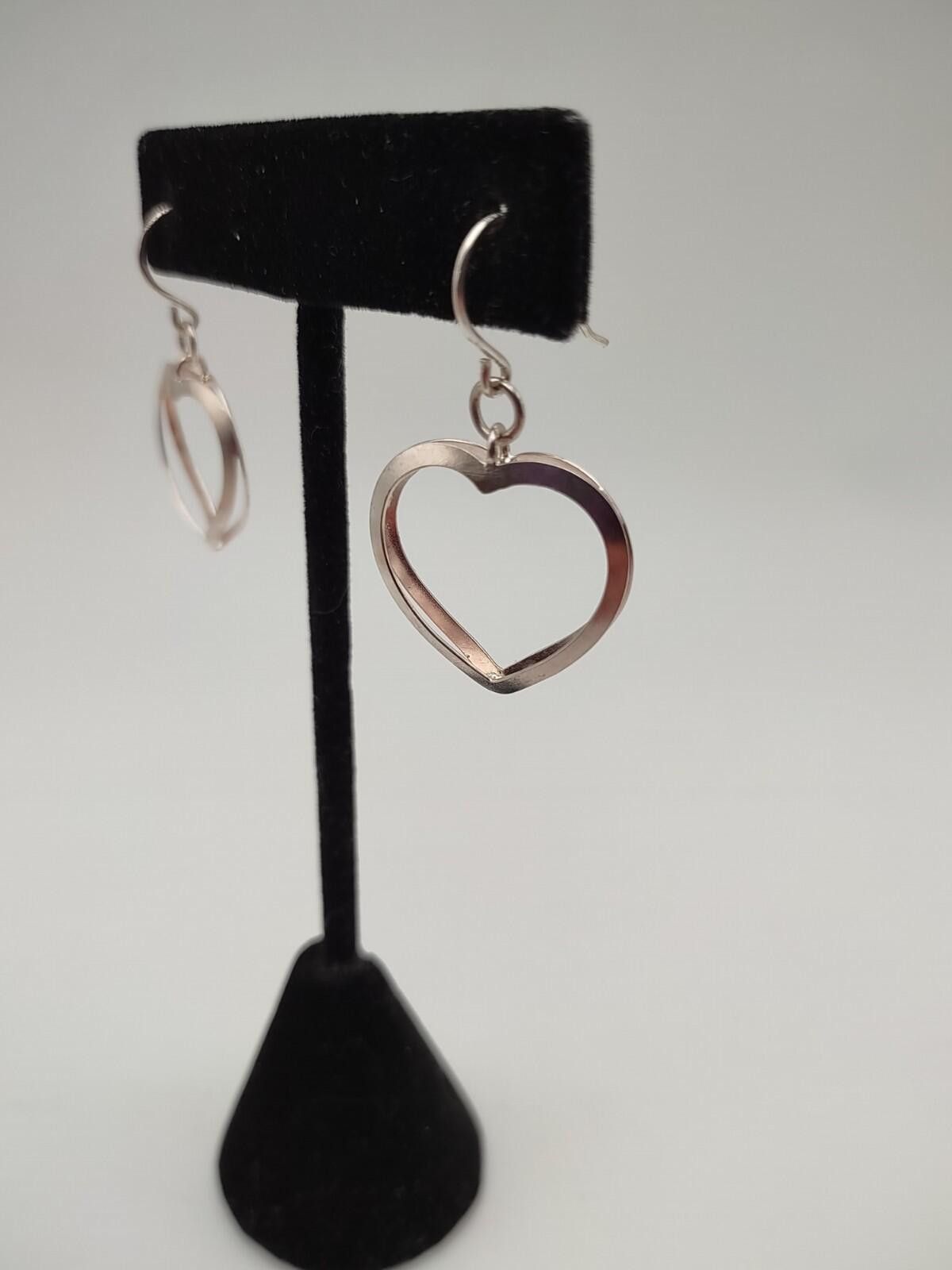 The Unbranded Brand Sterling Silver Open Heart Dangle Earrings 925 Size ONE SIZE - 2 Thumbnail