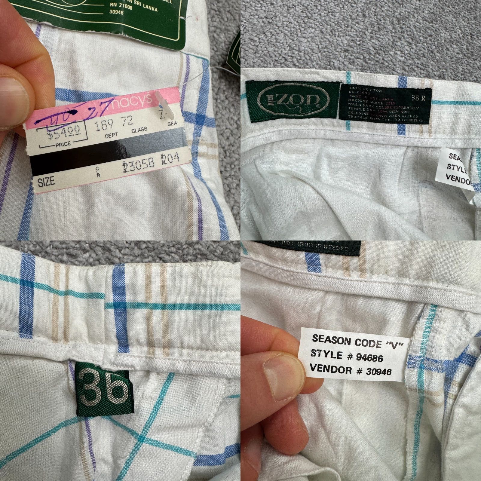 Izod VINTAGE IZOD Plaid Cotton Pants Men 36R Blue White Straight Leg Chino Casual Workwear 90s Mens NWD Size US 36 / EU 52 - 8 Thumbnail
