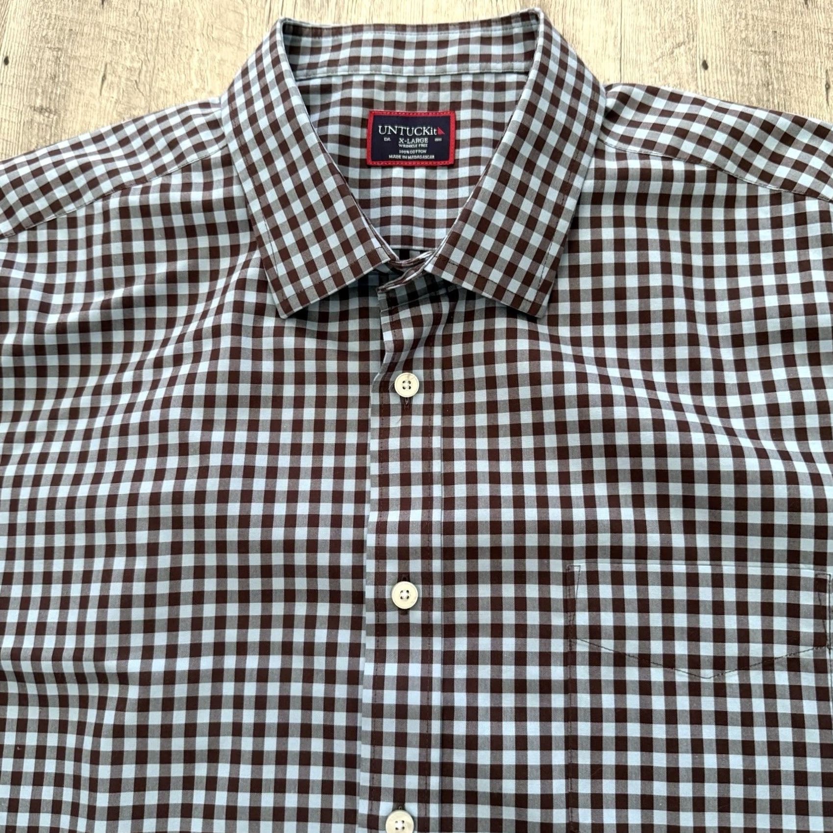 UNTUCKit UNTUCKit Shirt Mens XL McLaren Button Up Blue Brown Check Plaid 100% Cotton Size US XL / EU 56 / 4 - 7 Thumbnail