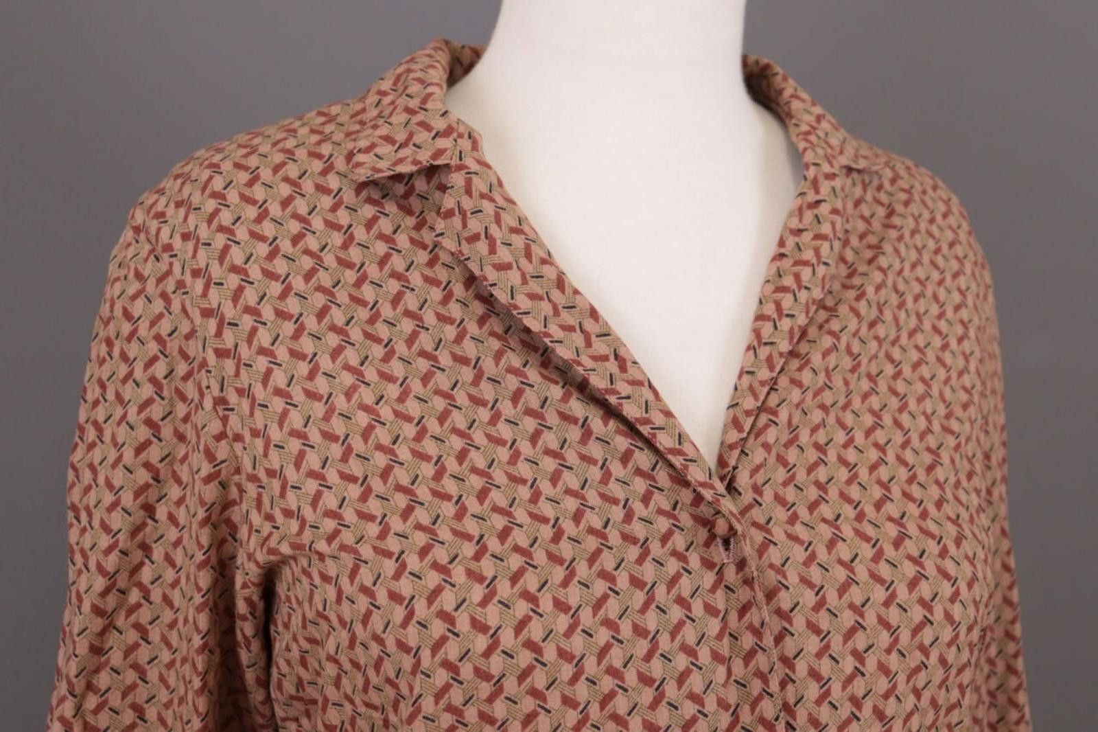 Designer Max Studio Brown Printed Button Down Blouse Shirt Size XS Size XS / US 0-2 / IT 36-38 - 7 Thumbnail