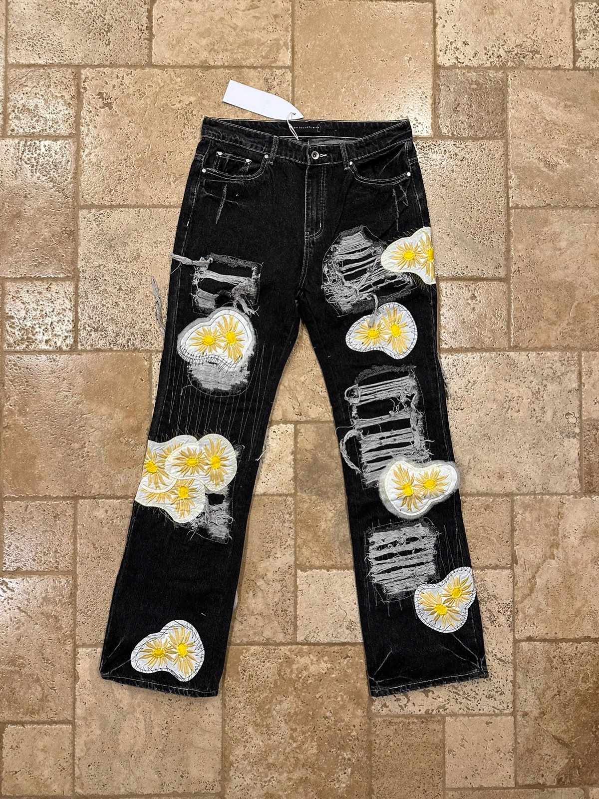 image of Ev Bravado x Who Decides War Wdw Black Daisy Patch Denim Jeans in Null, Men's (Size 34)