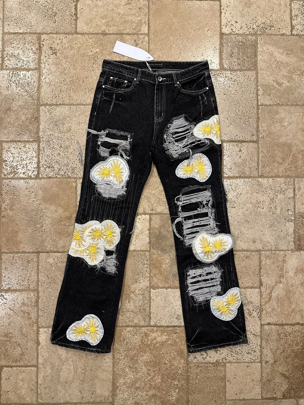 image of Ev Bravado x Who Decides War Wdw Black Daisy Patch Denim Jeans in Null, Men's (Size 34)