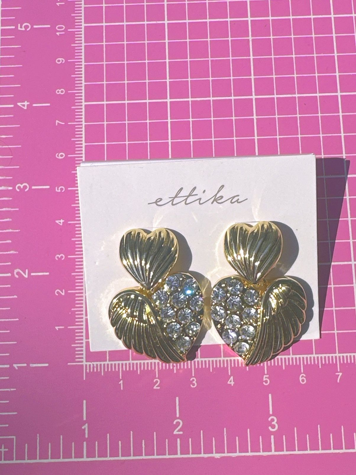 Designer Ettika earrings gold tone half wings half diamonds paved Size ONE SIZE - 5 Thumbnail