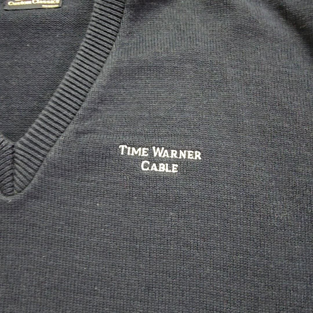 Vintage Vantage Time Warner Cable Sweater Navy Blue V-Neck XL 90s Size US XL / EU 56 / 4 - 2 Thumbnail