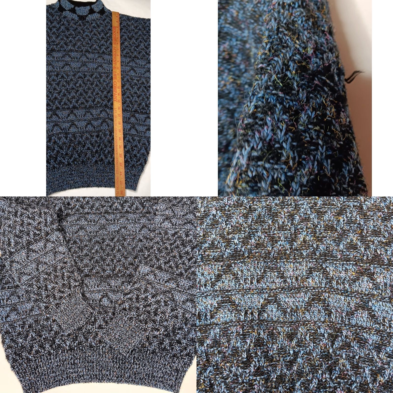 Vintage VINTAGE 1980s J.J. Cochran Geometric Pullover Sweater Large Black Blue Mock Neck Men’s Knit Size US L / EU 52-54 / 3 - 8 Thumbnail