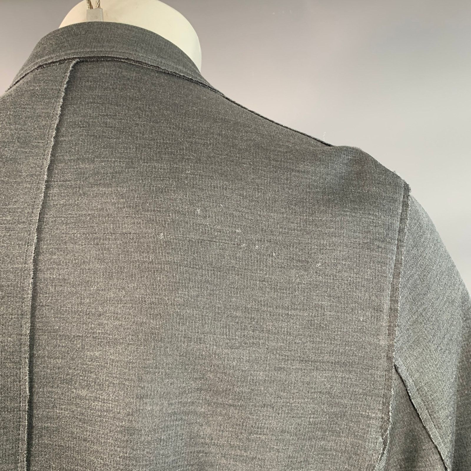 Size M Grey Silk Cotton Blend Snaps Notch Lapel Jacket