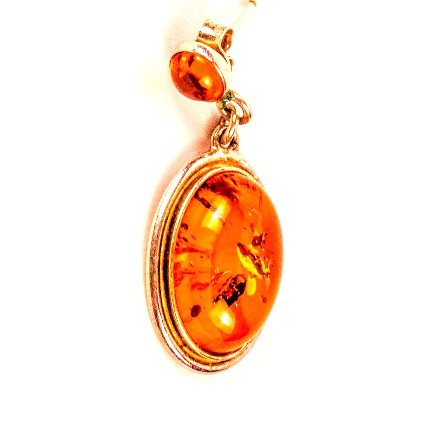 Other Silver Sterling 925 Oval Amber Dangle Drop Earrings Stud Bac Size ONE SIZE - 4 Thumbnail