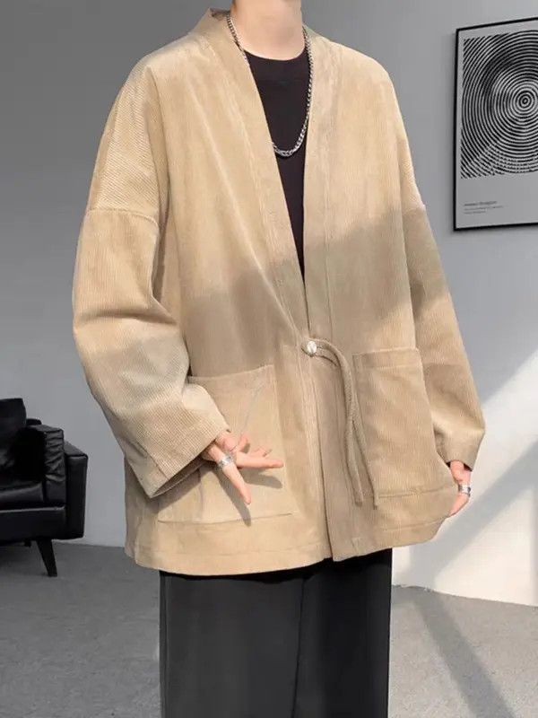 VIBE Brown patchwork corduroy kimono cardigan jacket Size US XL / EU 56 / 4 - 1 Thumbnail