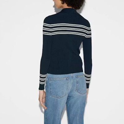 Gucci o1la5ras0526 Stretch Rib Viscose Polo Top Shirt in Navy Blue Size XXL / US 16-18 / IT 52-54 - 2 Thumbnail
