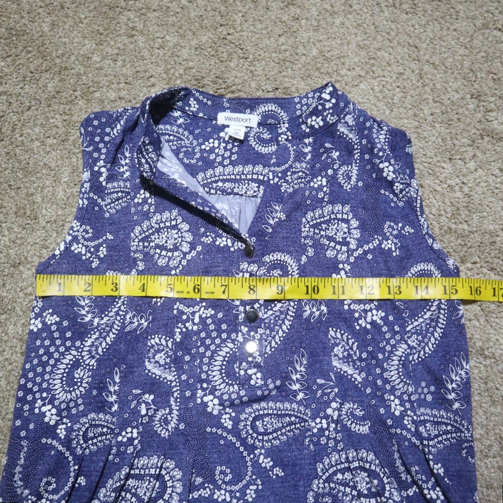 Vintage Westport Shirt Womens XS Blue Paisley V-Neck Button-Up Sleeveless T-Shirt Adult Regular Size XS / US 0-2 / IT 36-38 - 4 Thumbnail