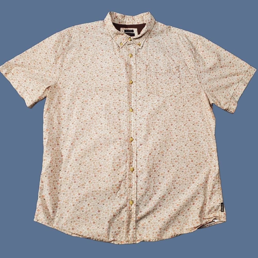 Prana prAna Shirt Mens 2XL Floral Orange White Short Sleeve Button Up Shirt, Casual, Travel, Floral Pattern, Cotton, Button-Up, Mens Size US XXL / EU 58 / 5 - 1 Thumbnail