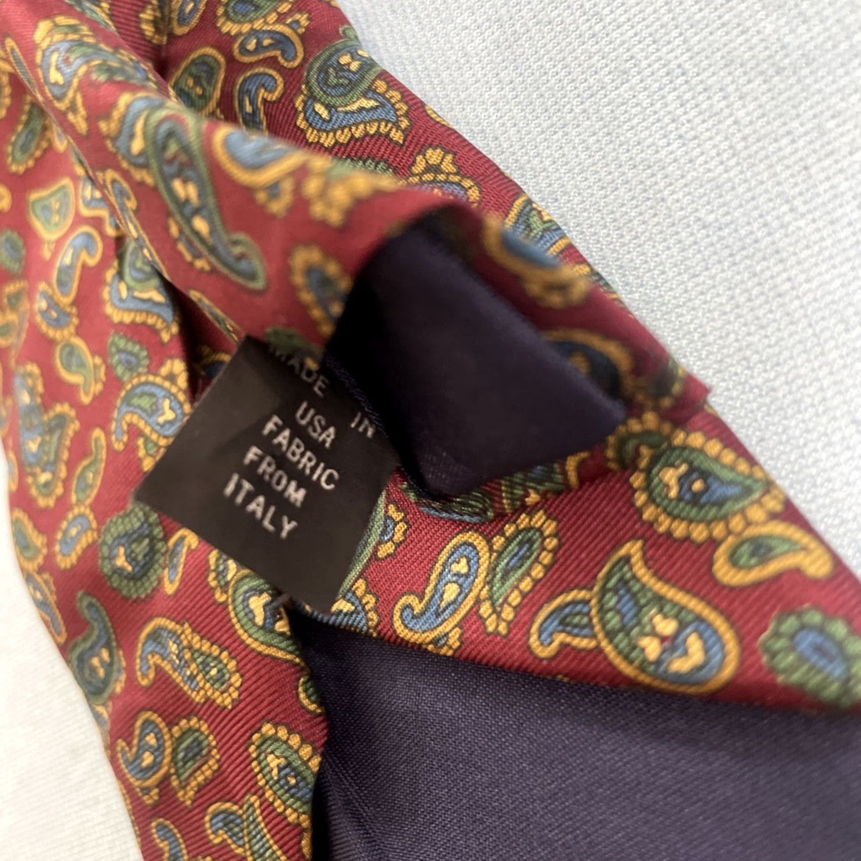 Vintage VINTAGE Italian Silk Neck Tie Paisley Red Green Yellow 3.5x56 USA Classic Necktie Men's Tie Size ONE SIZE - 5 Thumbnail