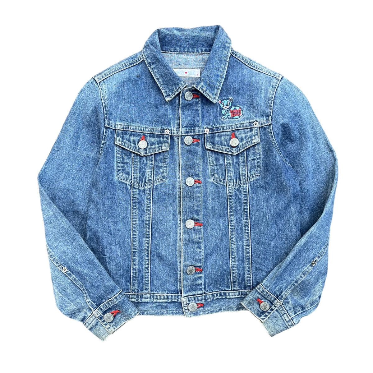 Angel Blue × Hysteric Glamour × Japanese Brand 🇯🇵 2000s Angel Blue Iconic Patchworks Logo Denim Jacket Size S / US 4 / IT 40 - 13 Thumbnail
