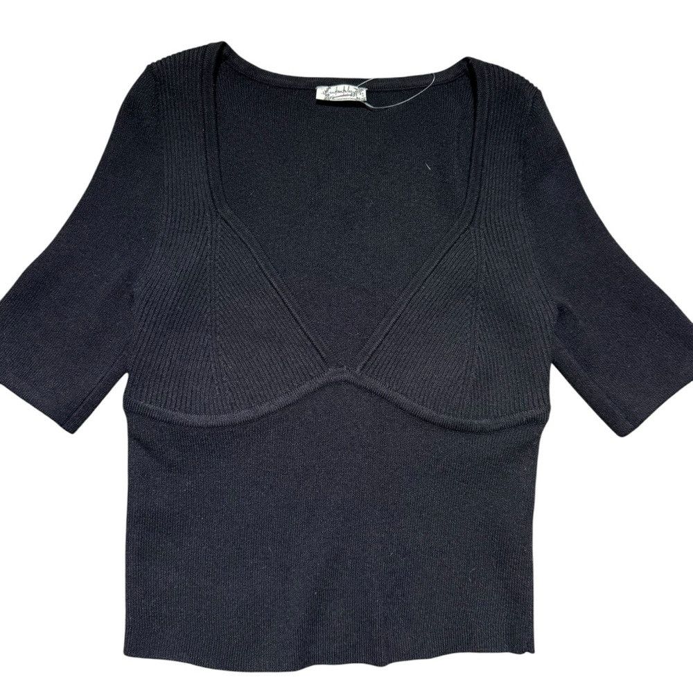 Free People New Free People Teagan Swit Short Sleeve Black Knit Top Siz Size XS / US 0-2 / IT 36-38 - 7 Thumbnail