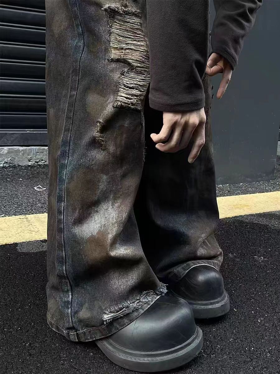 Japanese Brand × Jean Heavy dirty wash ripped high street hip hop jeans Size US 30 / EU 46 - 4 Thumbnail
