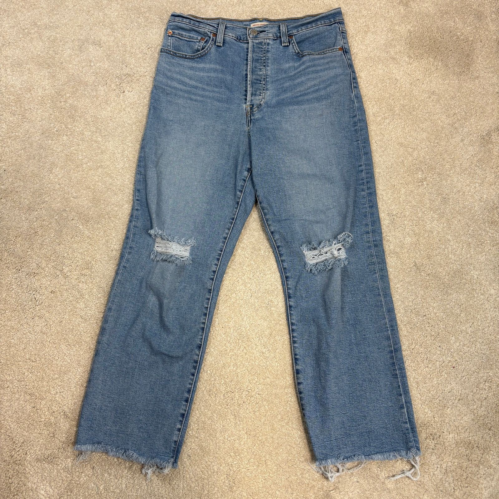 Levi's Levi's Ribcage Straight Ankle Jeans Distressed Raw Hem 31 Size 31" - 1 Thumbnail