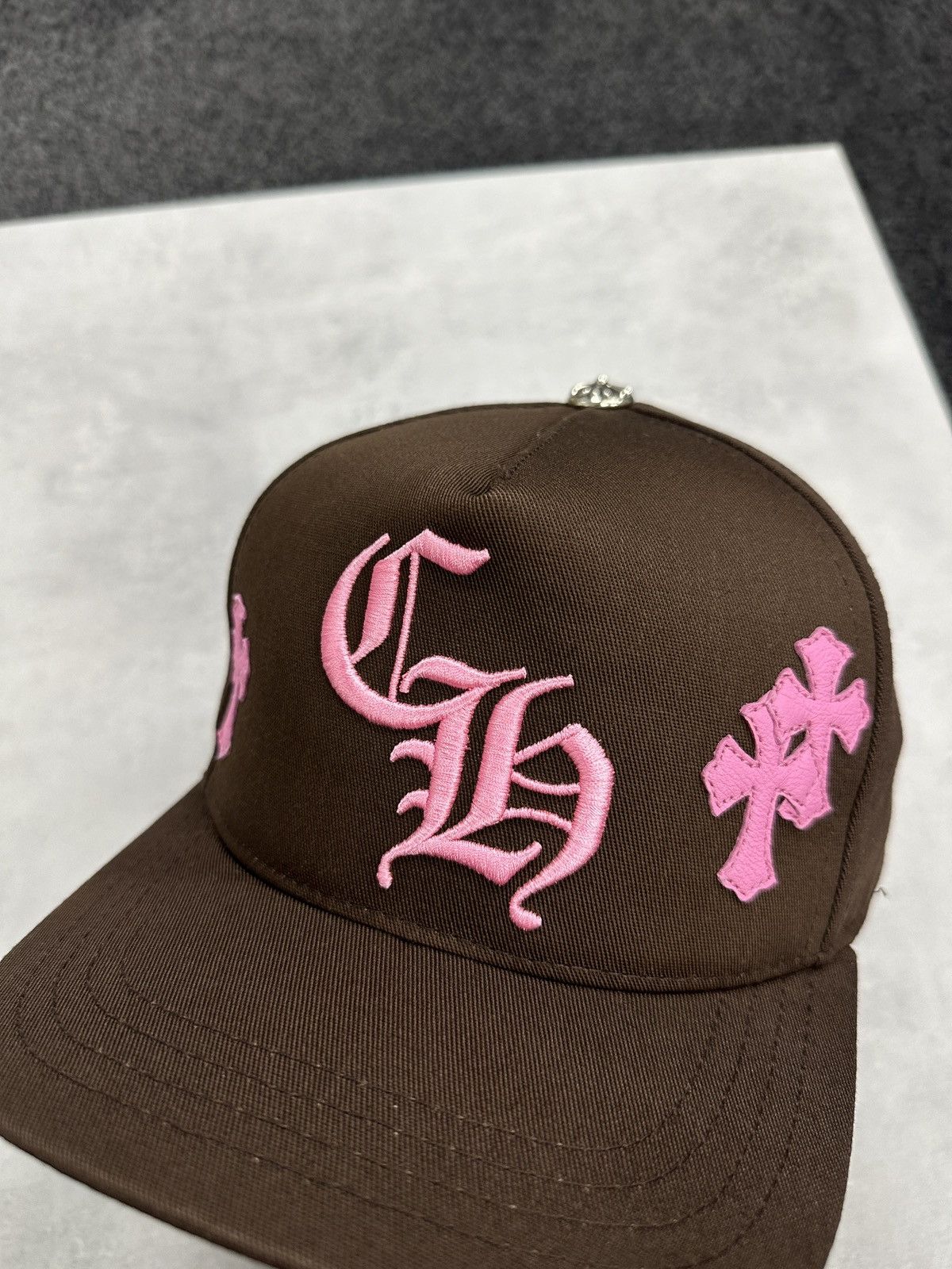 Chrome Hearts CH Leather Patch Baseball Cap Hat Brown Pink