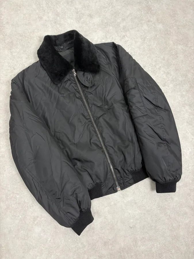 Prada 2000s Prada Black Classy Detachable Collar Nylon Bomber Jacket Size US M / EU 48-50 / 2 - 3 Thumbnail