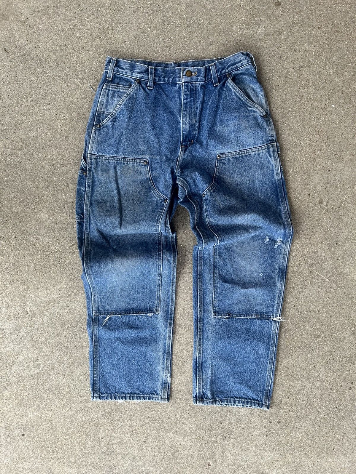 image of Vintage B73 Dst Denim Carhartt Double Knee Carpenter Pants in Blue, Men's (Size 32)