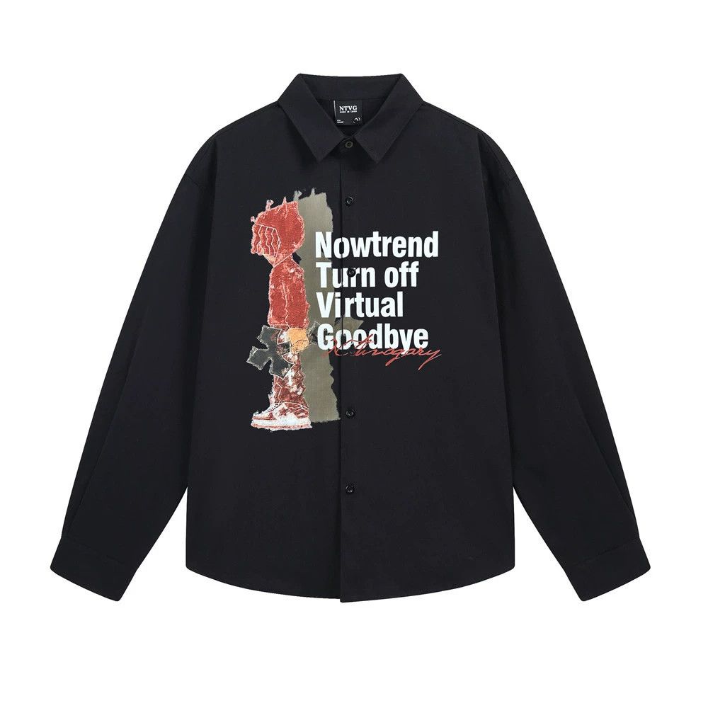 Vintage Loose men's trendy cartoon print long-sleeved shirt Size US M / EU 48-50 / 2 - 1 Thumbnail