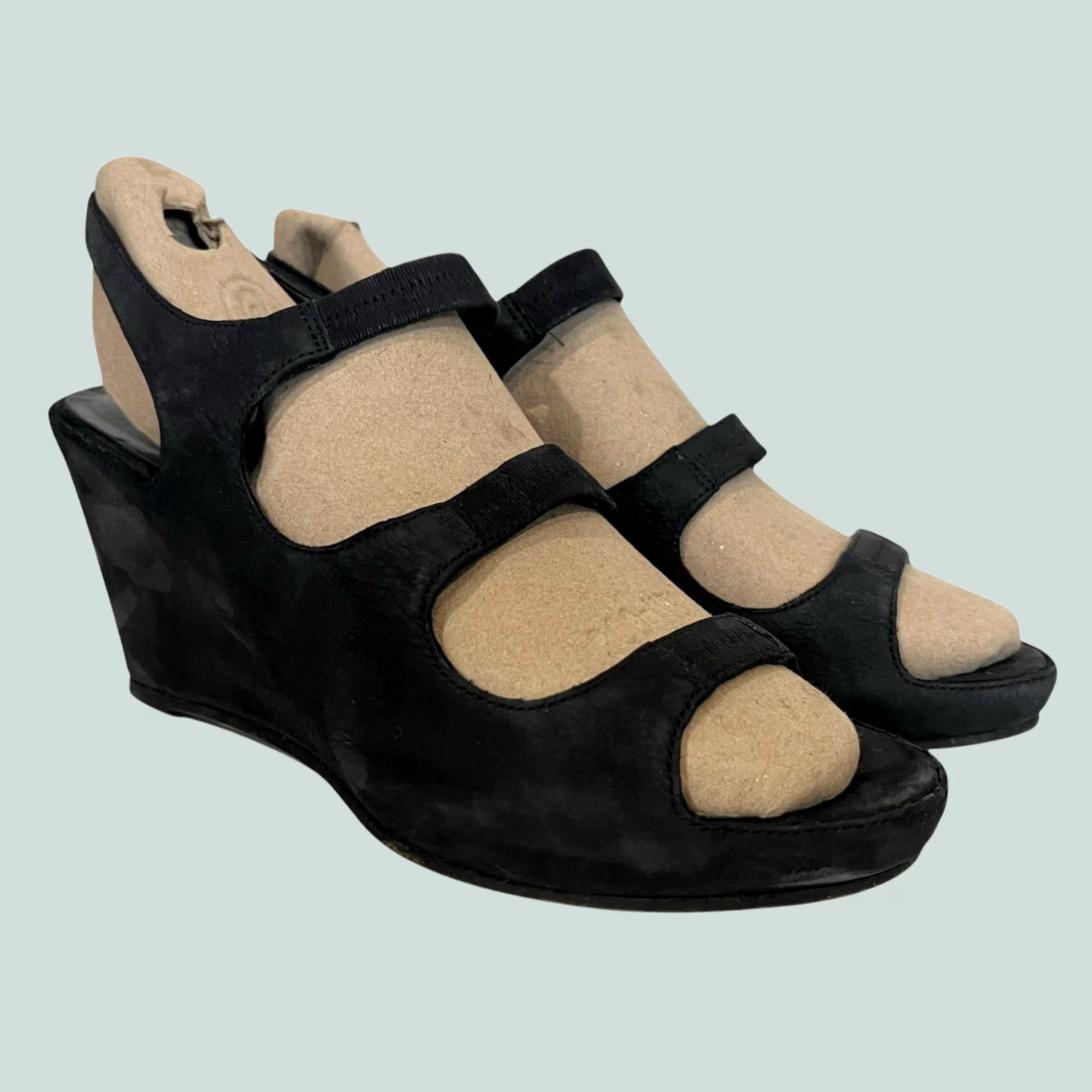 Eileen Fisher Eileen Fisher Slingbacks Wedge Sandals Black Leather Triple Strap Women’s Sz 8.5 Size US 9 / IT 39 - 1 Thumbnail