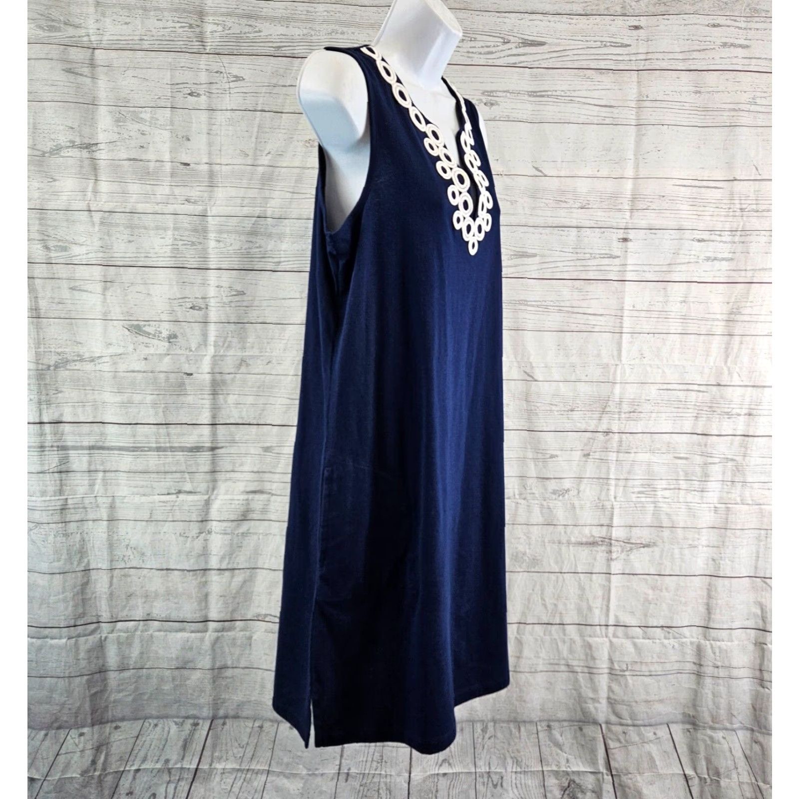 Lands' End Lands End Womens Dress Sz Small Blue White Sleeveless Pockets Cotton A-Line Kn Investment? Size S / US 4 / IT 40 - 3 Thumbnail