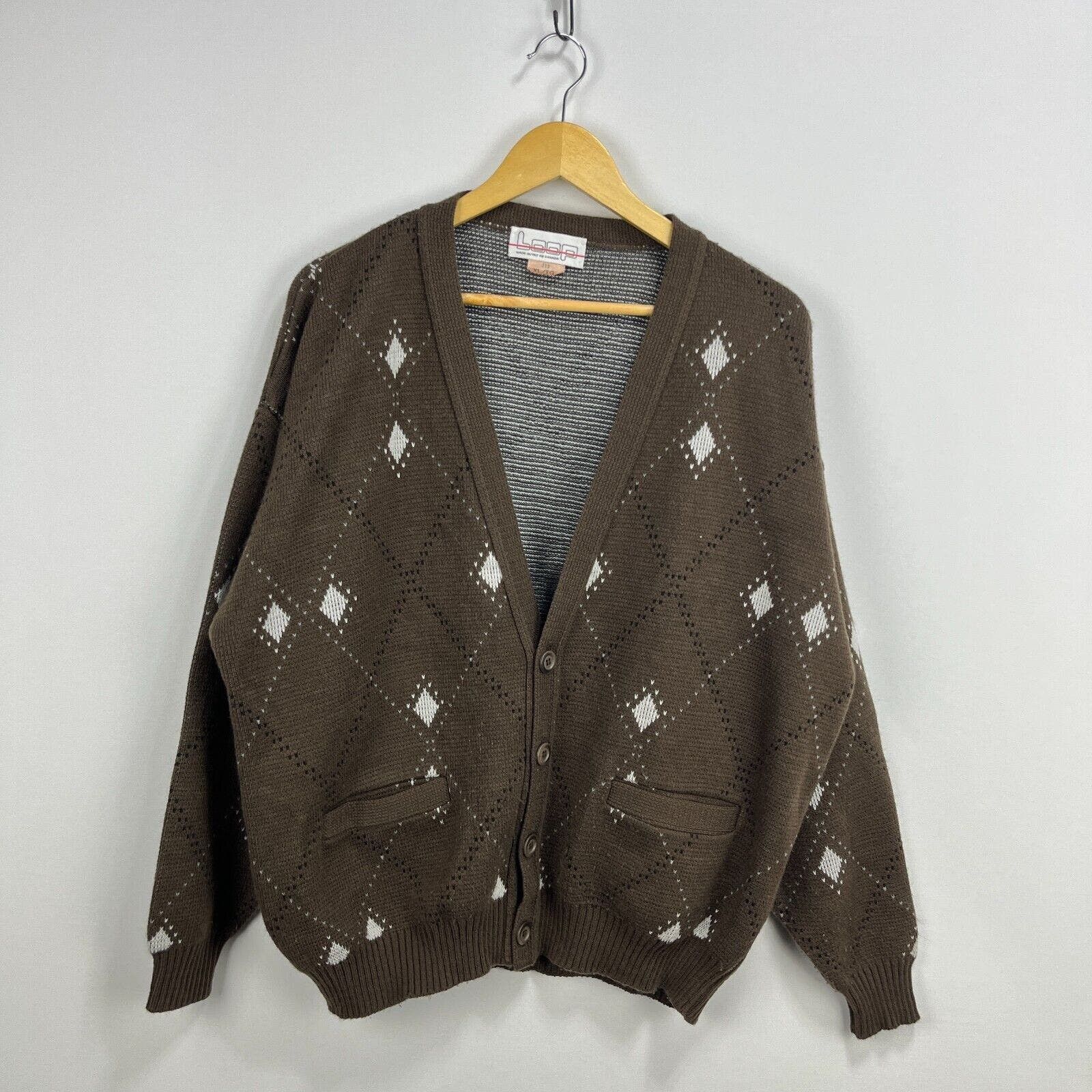 image of Vintage 80's Cardigan Sweatshirt Knit Brown XL Made In Canada, Men's