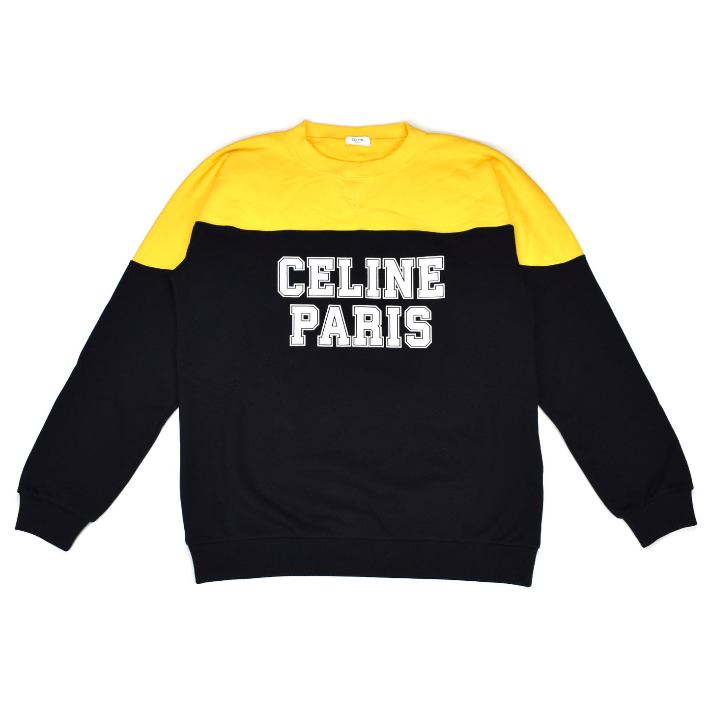 Celine × Hedi Slimane Celine Paris Logo Black/Yellow Football Sweatshirt Size US L / EU 52-54 / 3 - 1 Thumbnail