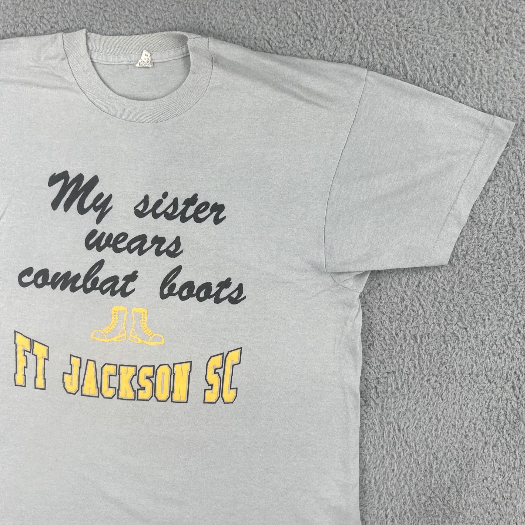 Vintage VINTAGE Screen Stars Gray XL T Shirt Men 1980s Single Stitch Cotton USA Fort Jackson Graphic Tee Sportswear/Beach Size US XL / EU 56 / 4 - 5 Thumbnail