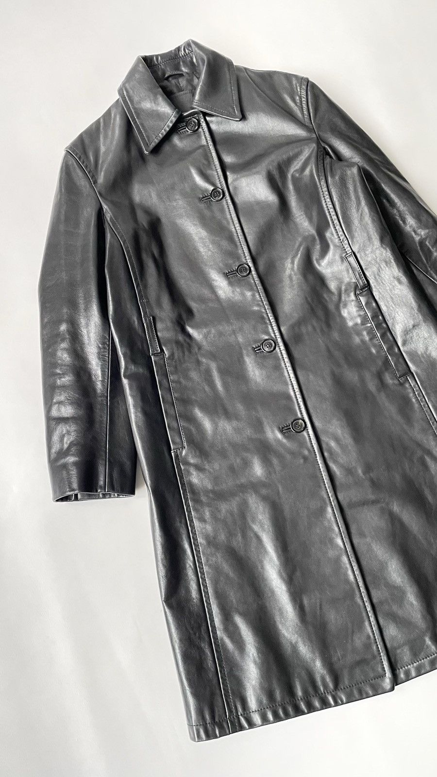 Prada A/W 2000 Black Leather Overcoat Size S / US 4 / IT 40 - 4 Thumbnail