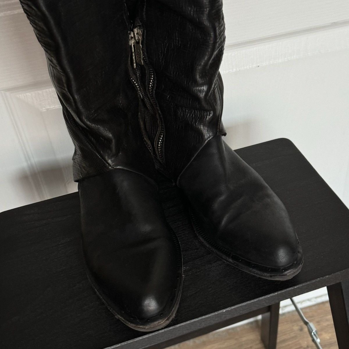 A.S.98 A.S.98 Black Leather Knee High Biker Boots Womens Zip Buckle Size US 7.5 / IT 37.5 - 6 Thumbnail