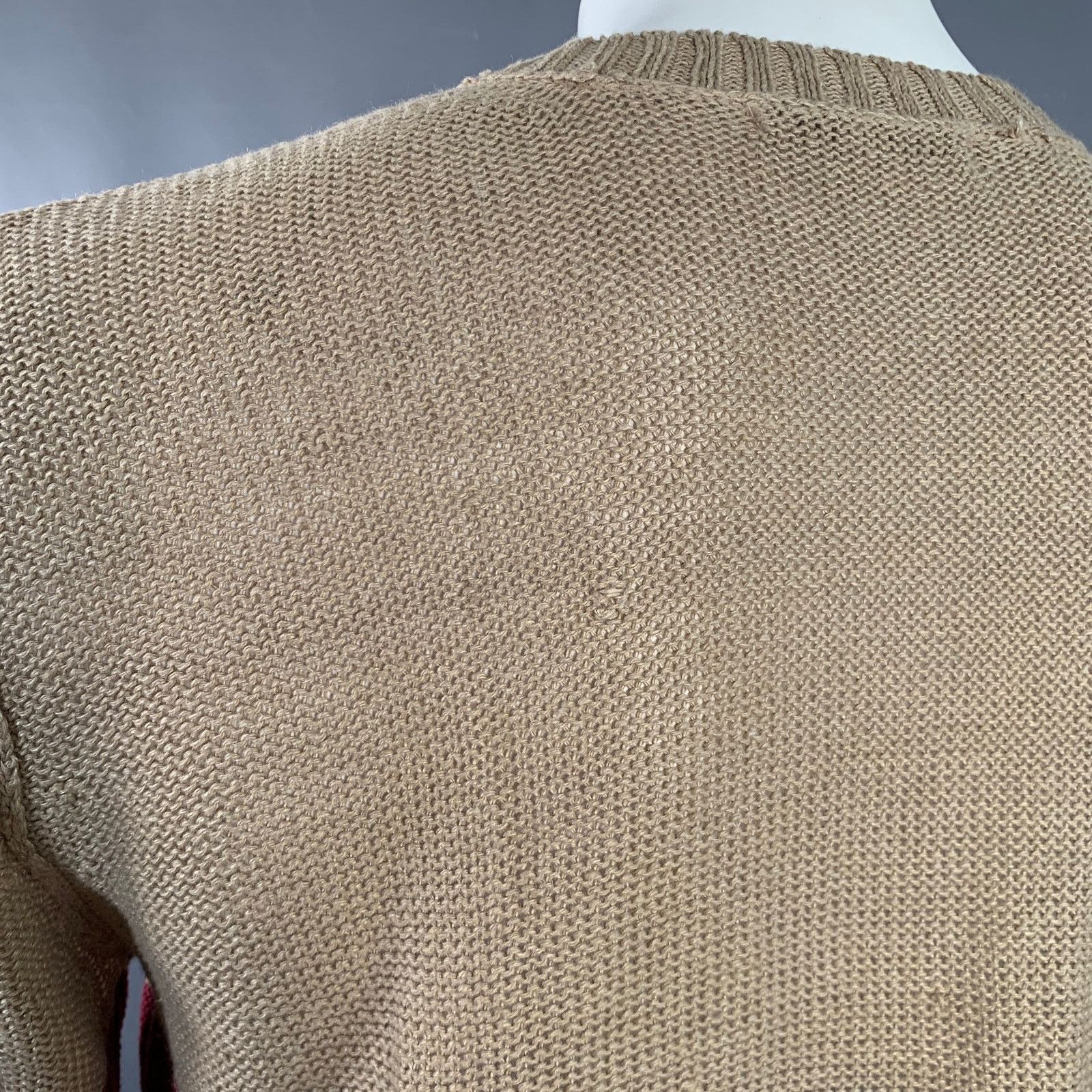 Opening Ceremony RODARTE Beige Red Knit Linen V-Neck Sweater Size US L / EU 52-54 / 3 - 4 Thumbnail