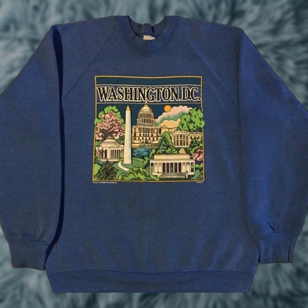 Vintage VINTAGE Government Washington DC Faded Distressed Sweatshirt Hoodie Men S White Blue 80s Grunge USA USA Size US S / EU 44-46 / 1 - 1 Thumbnail