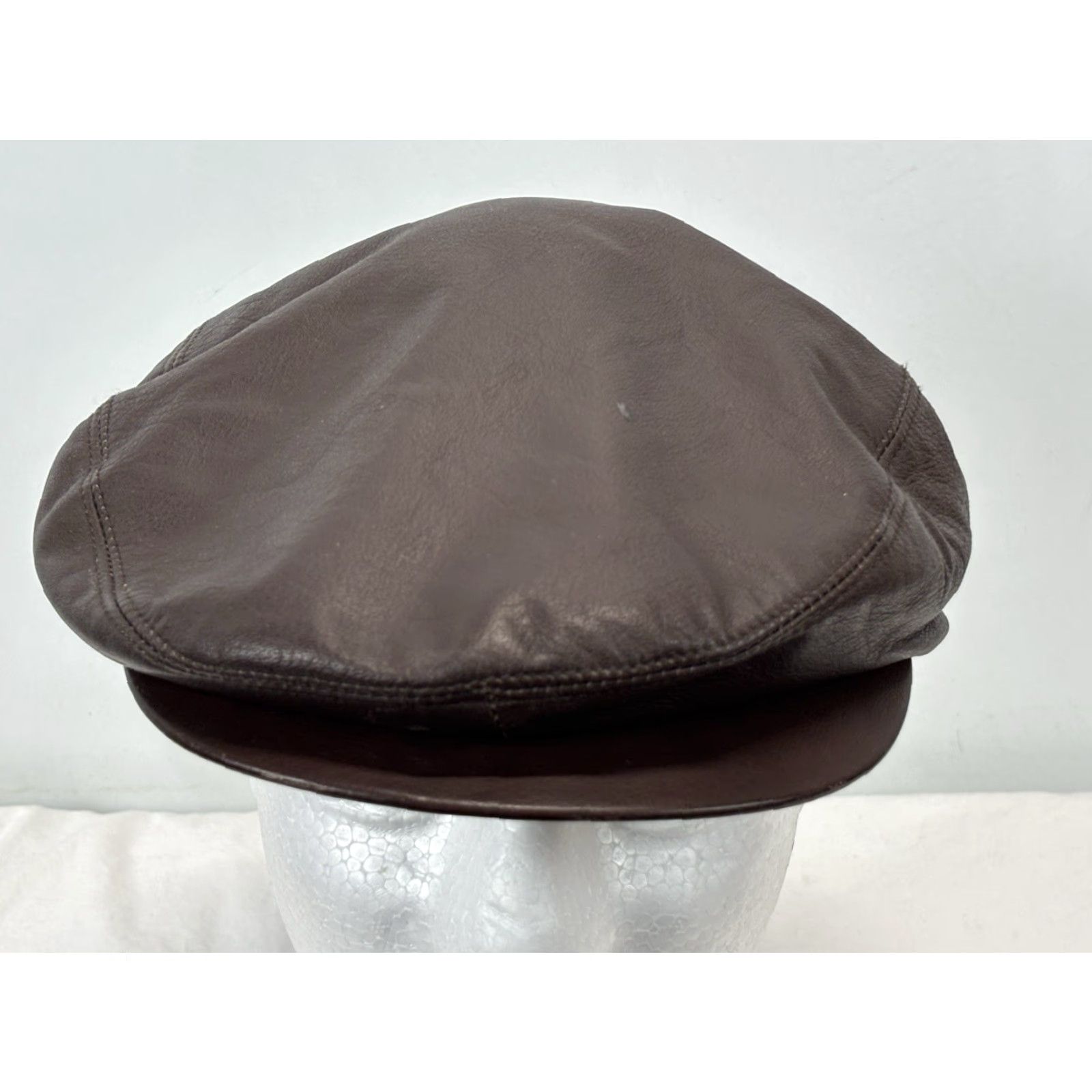 Vintage VINTAGE Miller Hats Leather Flat Cap One Size Brown Made in USA Mens Size ONE SIZE - 3 Thumbnail