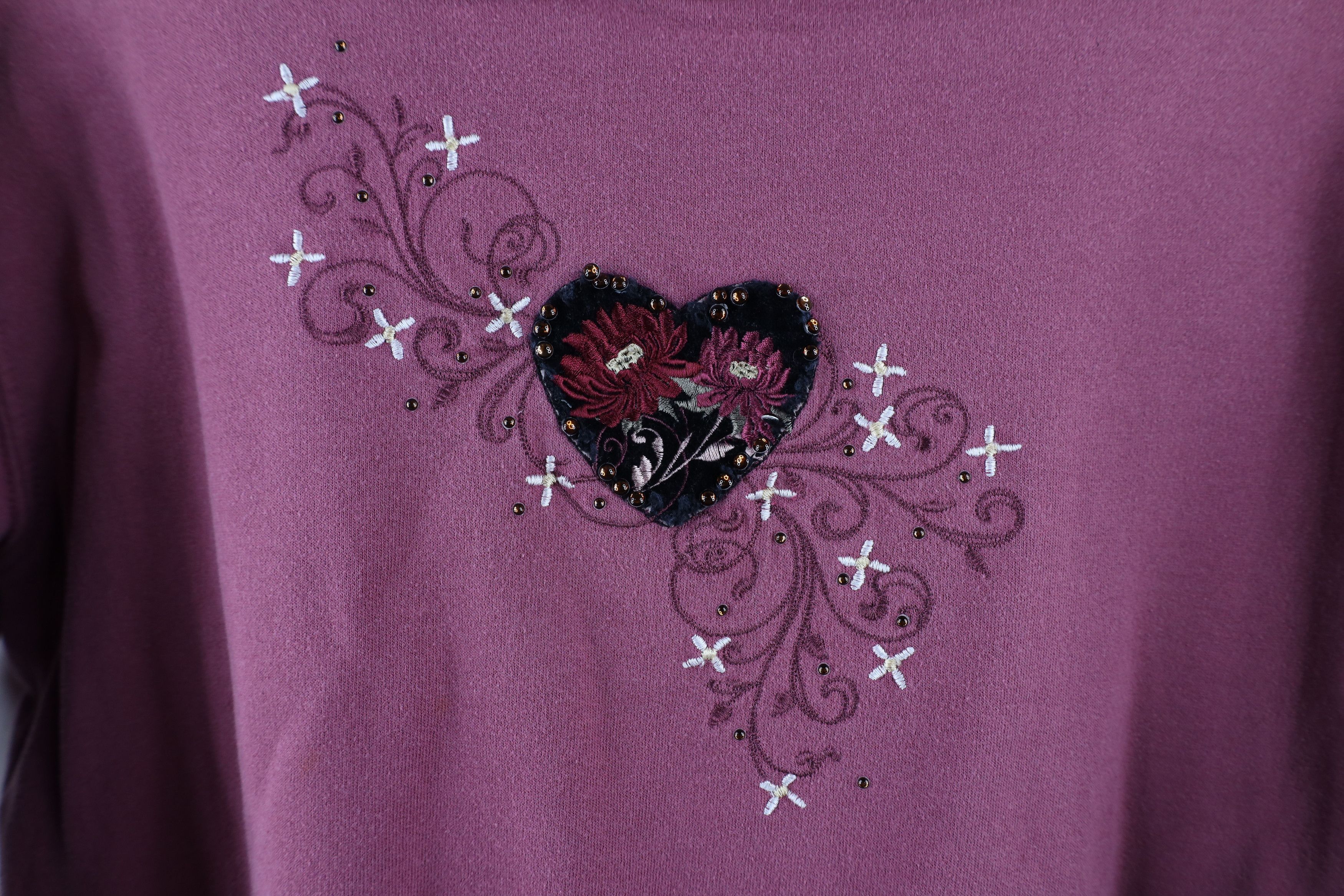 Vintage Vintage 90s Streetwear Heart Flower Collared Sweatshirt Size S / US 4 / IT 40 - 4 Thumbnail