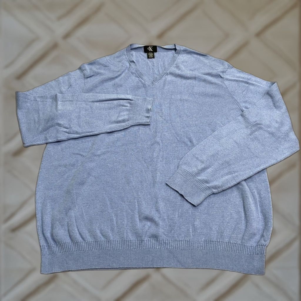 Calvin Klein Calvin Klein Sweater Mens 2XL V-Neck Pullover Knit Blue Cotton Modal Logo Casual Workwear Shirt? Size US XXL / EU 58 / 5 - 1 Thumbnail