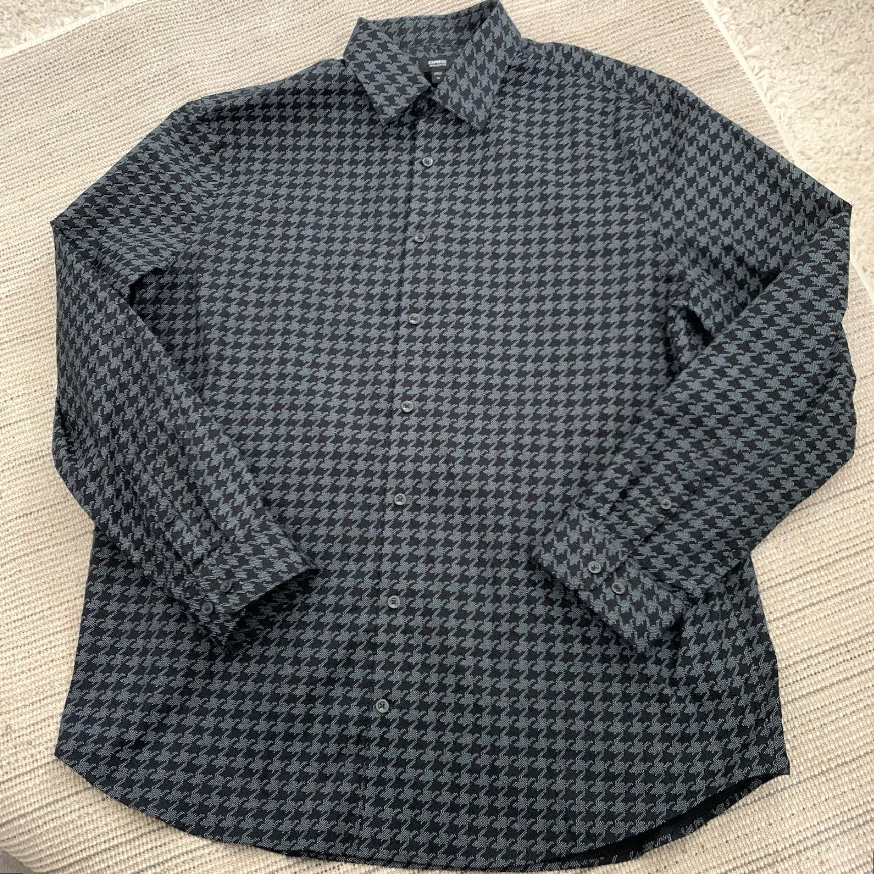 Express Express Shirt Mens XL Extra Slim Black White Houndstooth Long Sleeve Button Shirt Size US XL / EU 56 / 4 - 3 Thumbnail