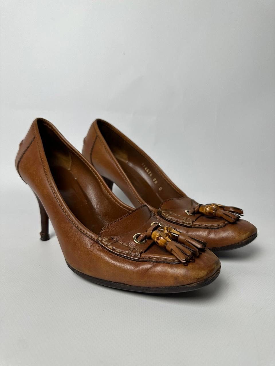 Gucci Gucci Brown Leather Vintage Heels Bamboo Detail Pumps Size US 8 / IT 38 - 1 Thumbnail