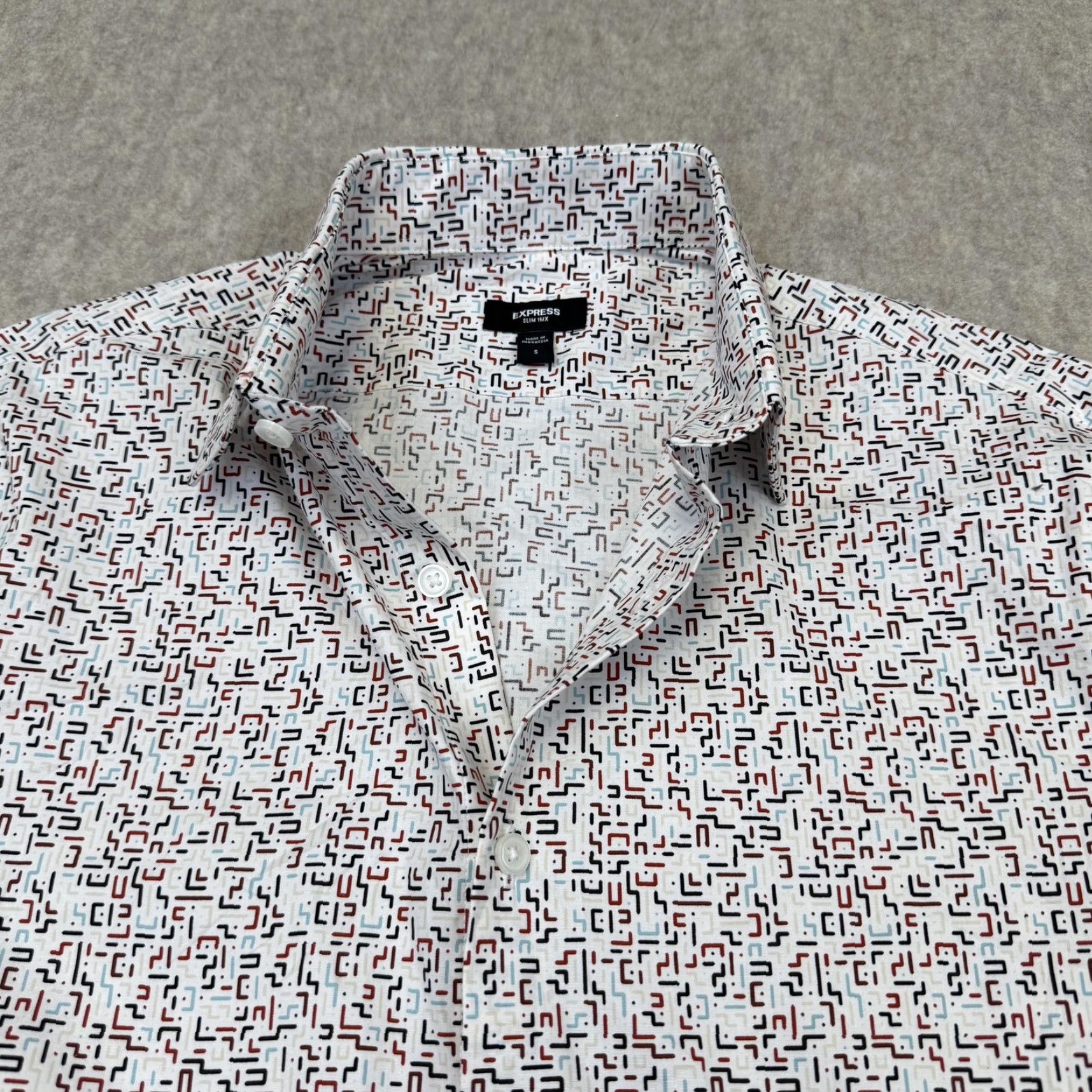 Express Express Shirt Mens Medium White Geometric Slim Fit Long Sleeve Button Down Size US M / EU 48-50 / 2 - 5 Thumbnail