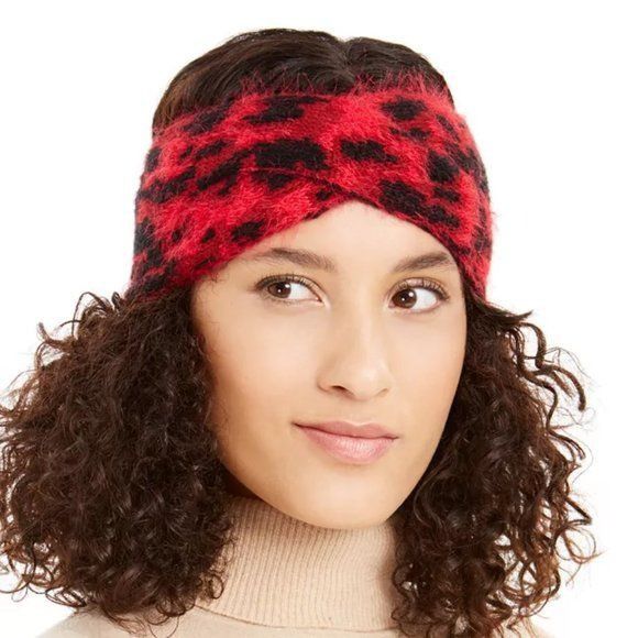 DKNY DKNY Fuzzy Animal Print Knit Twist Headband, RED Size ONE SIZE - 1 Thumbnail