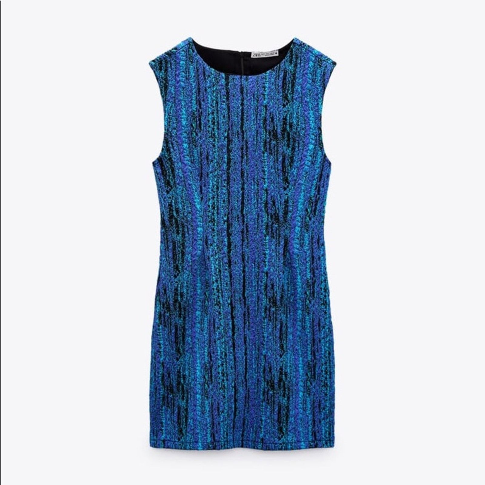 Zara ZARA BLOGGER FAVORITE SHORT TEXTURED DRESS BLUE Size L / US 10 / IT 46 - 12 Thumbnail